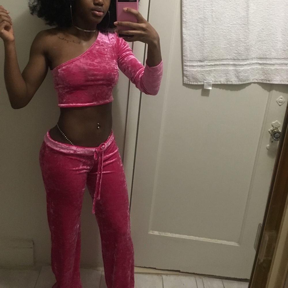 Hot Pink Crushed Velvet Two piece